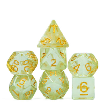 UDIXI 7PCS DND Dice Set Filled with Aurora Powder, Green D&D Dice for Dungeons and Dragons, Polyhedral Dice for RPG MTG and Othe