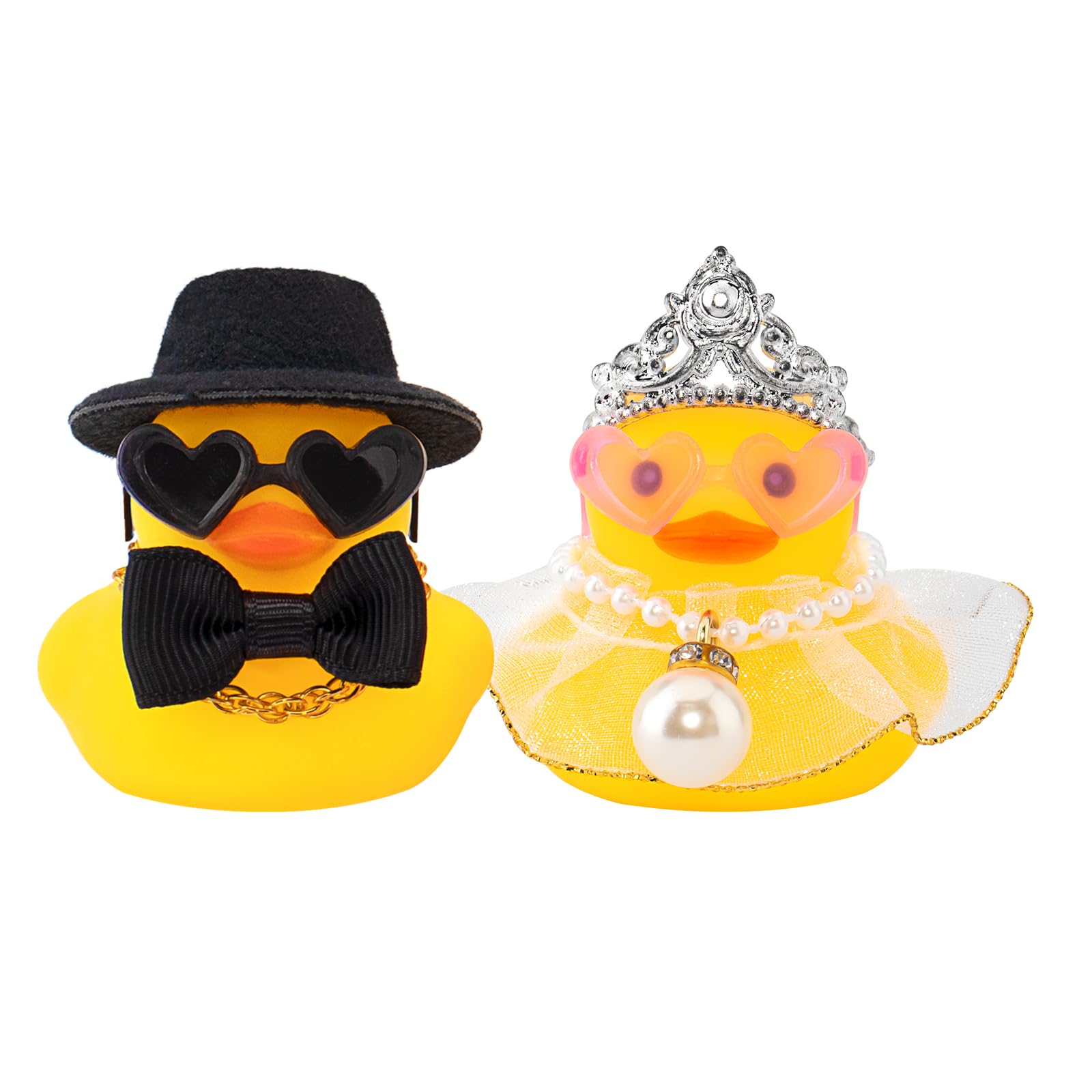 wonuu Pair Set of 2 Wedding Rubber Ducks  Bride Groom Duckies Marriage Rubber Duck Mini Couple Ducky for Ceremony Gift Souvenir Marry Blessings Elegant Heartwarming Present  White Gold Wedding Dress