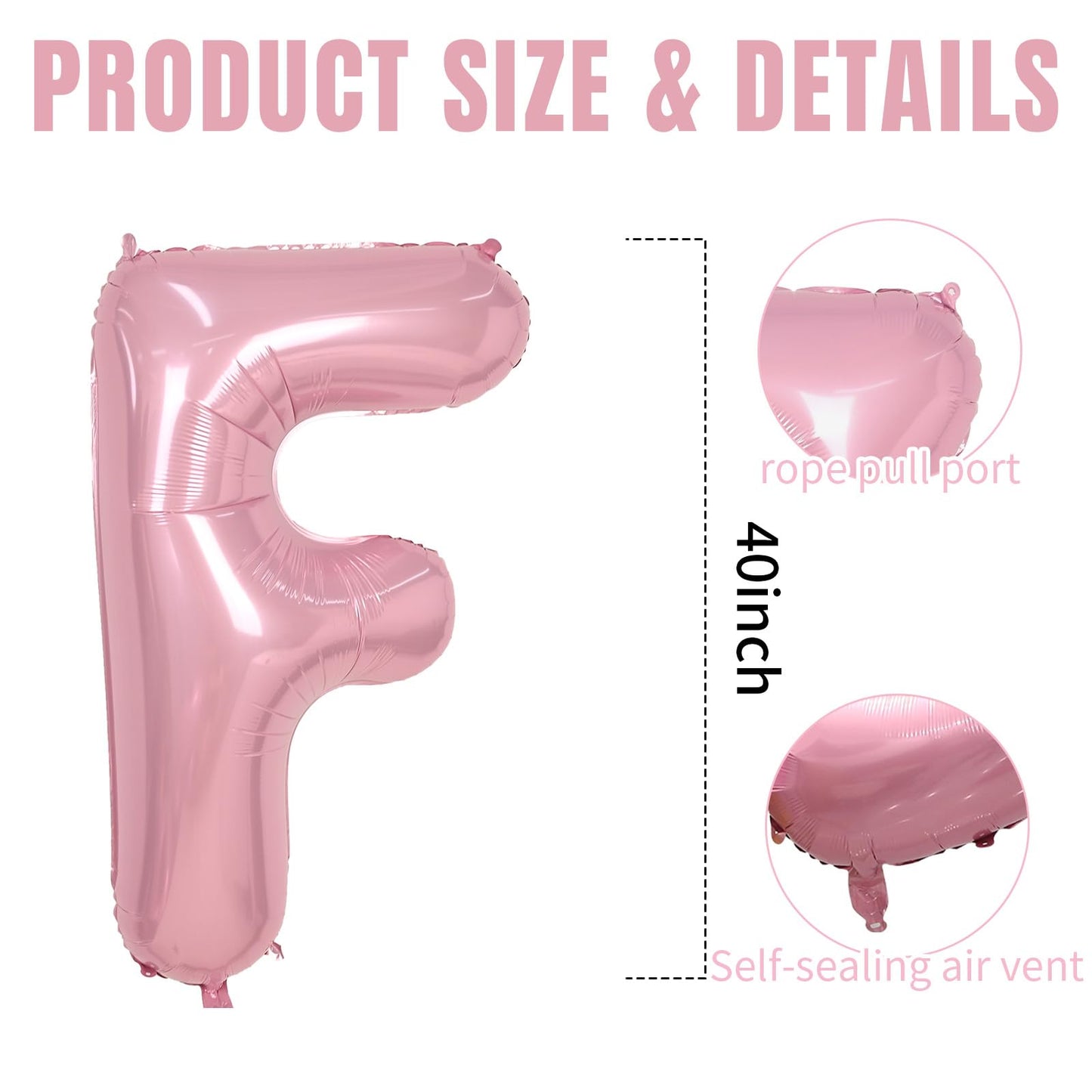 40 Inch Pink Letter Balloons, Large F Letter Balloons Foil Helium Balloon, Foil Big Single Alphabet F Balloon, Pink Letters for
