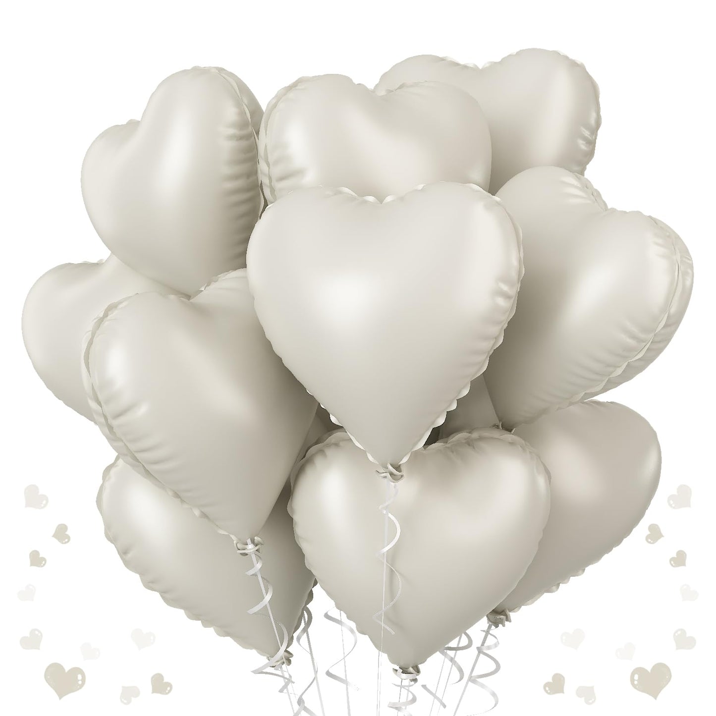 Cream Heart Balloons, 18 Inch Cream Heart Foil Balloons, 12Pcs Boho Beige Heart Shape Foil Balloon, Cream White Helium Foil Ball