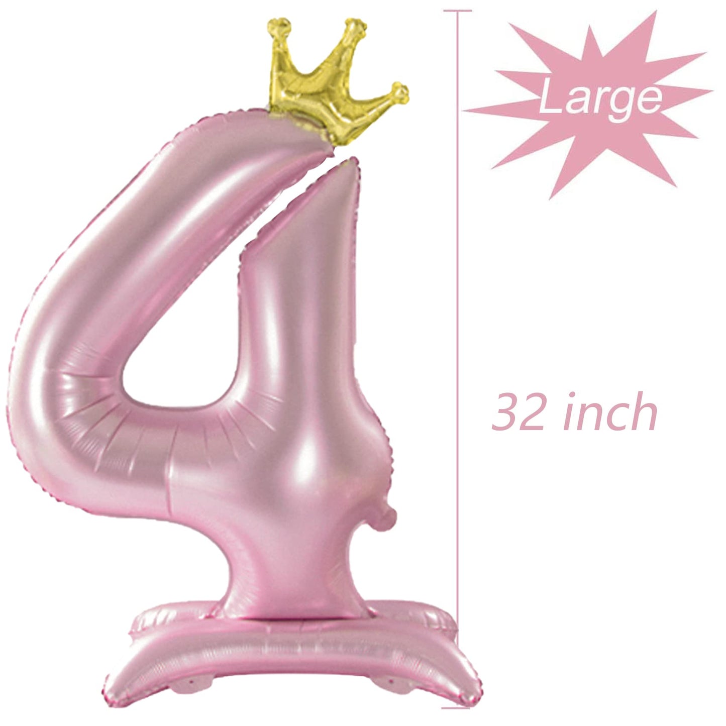 Tellpet Crown Pink Number 4 Balloon With Base For Girls 4Th Birthday Party Decoration