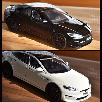1/24 Model S Diecast Toy Car, Pull-Back Function, Sound and Lights, Perfect for Kids & Adults, Birthday Gift (White)
