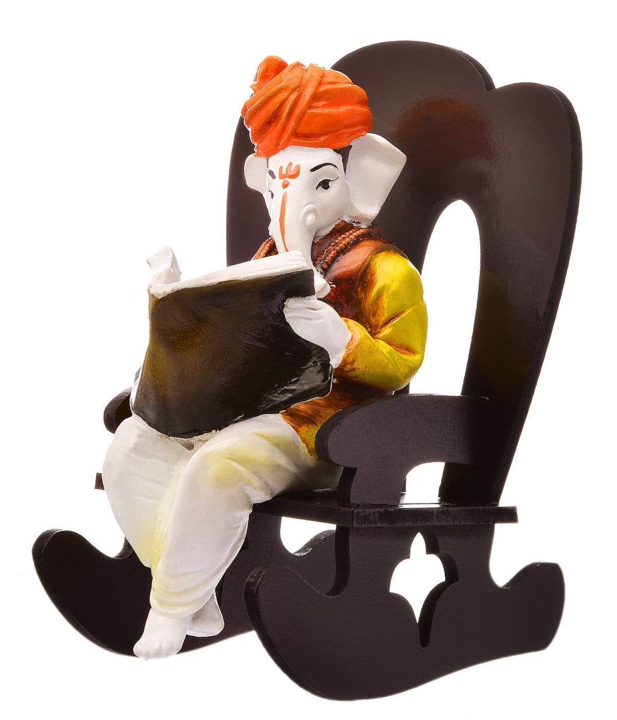 Karigaari India Ganesha Resting on Rocking Chair - Brown & White (Combo Offer-Ganesh Chaturthi Special)