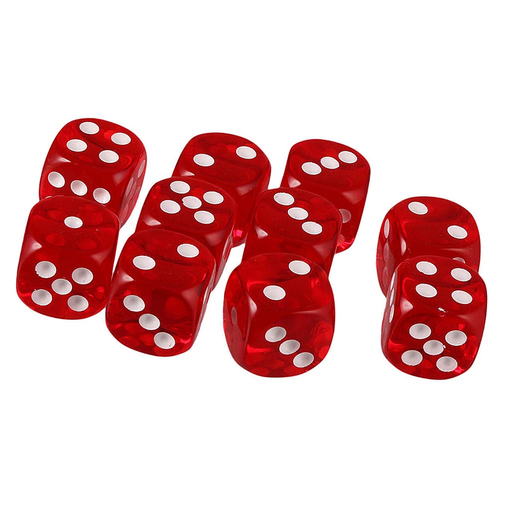 Yiotfandoll 10PCS Polyhedral Dice D6 Dice 16mm Acrylic Dice Game Dice for RPG MTG DND Dice Table Games (Transparent Red)