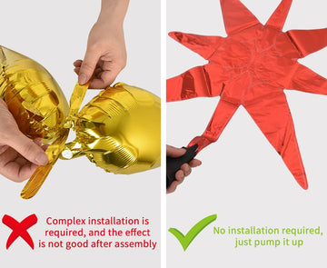 Toniful 4 Pcs 22Inch 4D Huge Red Star Balloons Explosion Star Mylar Foil Balloons For Party Supplies Backdrop Christmas,New Year