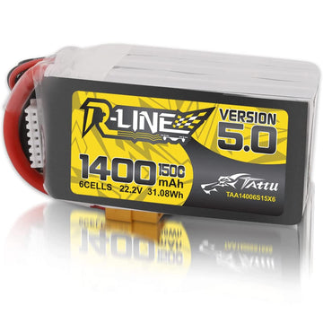 TATTU R-Line Version 5.0 6S Lipo Battery 22.2V 150C 1400mAh Lipo Battery Pack with XT60 Plug for Racing