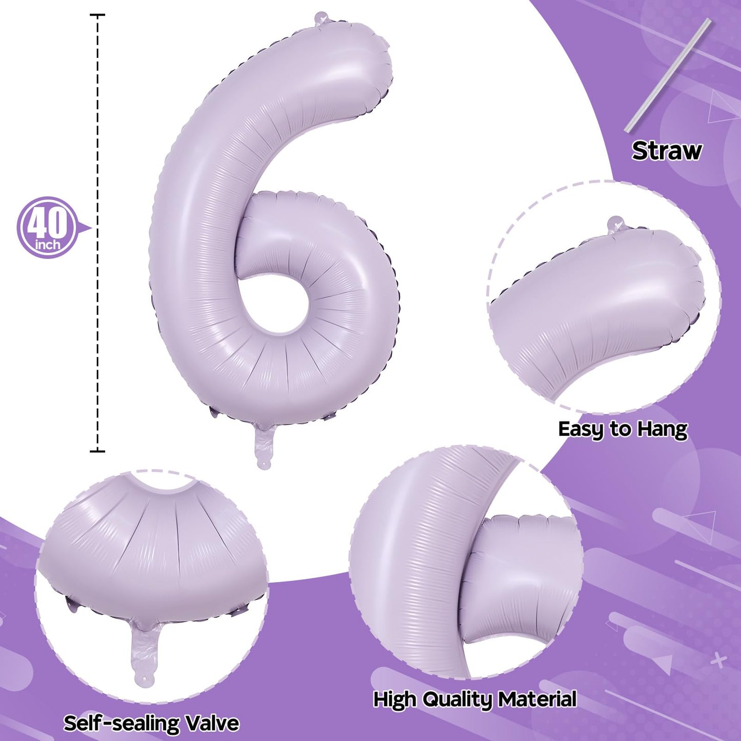 Light Purple 16 Balloon Numbers, 40 Inch Large Pastel Purple Foil Number 1 & 6 Balloons For Women, Lavender Sweet 16Th Birthday