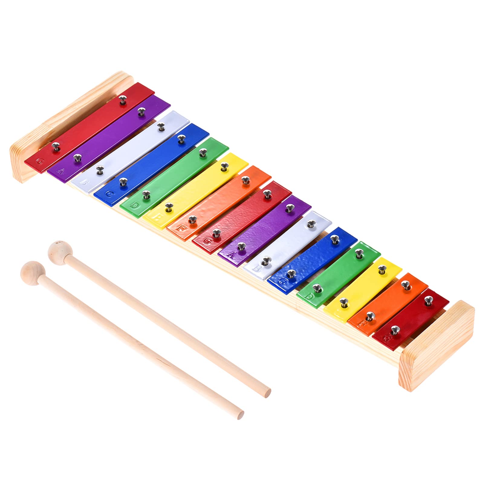 Excluzo Colorful Glockenspiel Xylophone Wooden & Alu Num Percussion Musical Instrument Educational Toy 15 Tones With 2 Mallets F