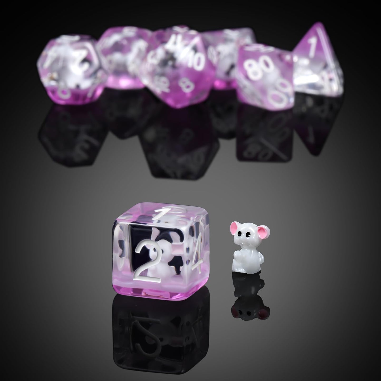 Mouse Resin DND Dice, DNDND 7PCS D&D Die with Velvet Pouch for Dungeons and Dragons Role Playing Games and Tabletop Games(Mouse)