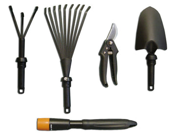 SPAREHAND Garden Tool Set - 5-in-1 Heavy Duty Gardening Tools with Changeable Handles, Trowel, Spring Pruner, Cultivator, & Flat