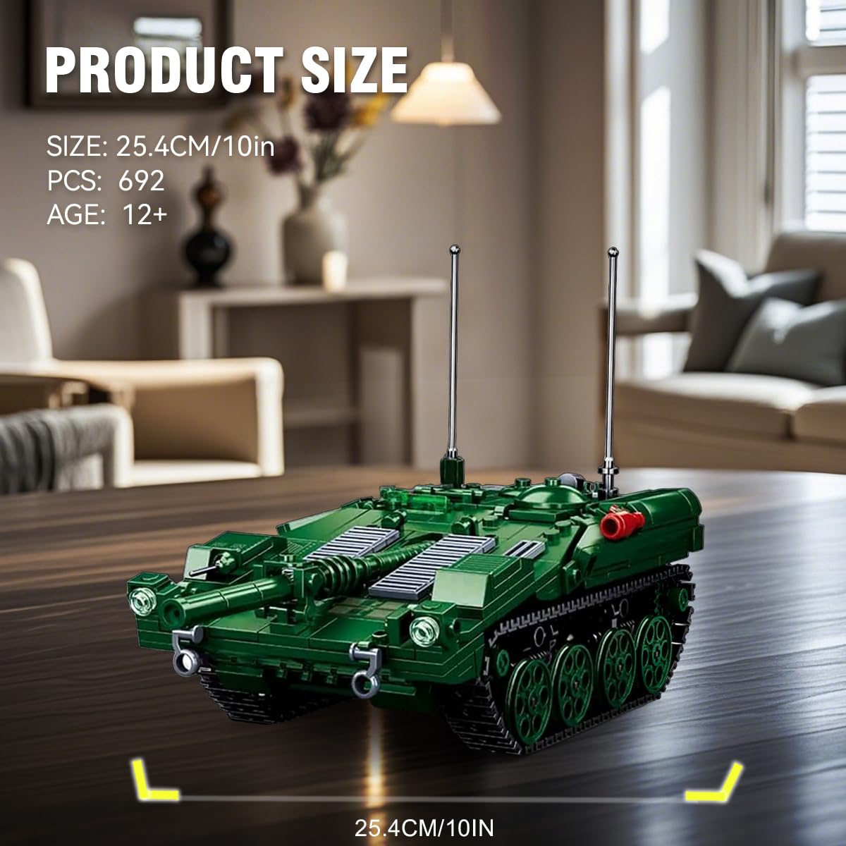 DAHONPA Stridsvagn 103 Tank Building Block Set, 692 PCS, Green, Plastic, Includes 2 Soldier Figures, Medium Military Model