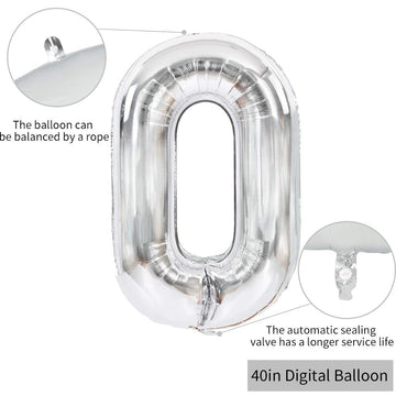 Toniful 40 Inch Silver Large Numbers Balloons 0-9, Number 0 Digital 0 Helium Balloons, Foil Mylar Big Number Balloons For Birthd