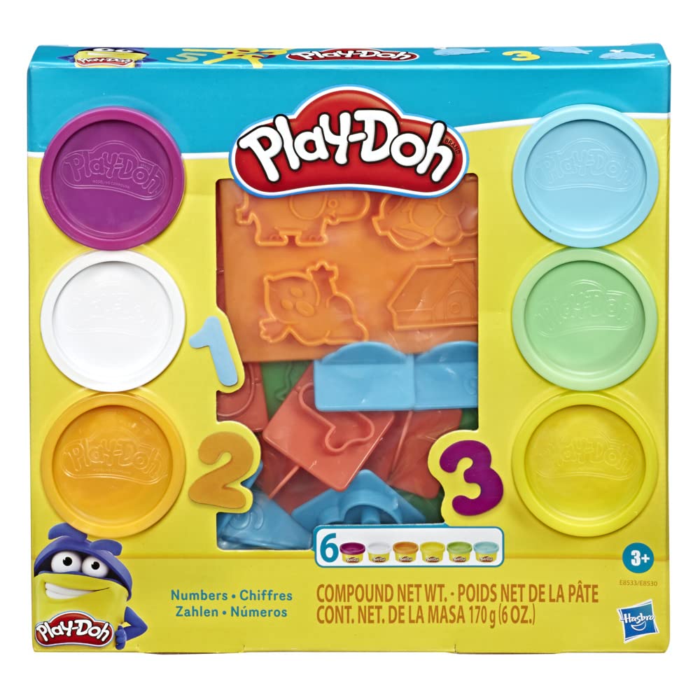 Hasbro Play-Doh Fundamentals - 10 Numbers plus Multiple Shape Stamper Tools plus 6 Colors of Play-Doh