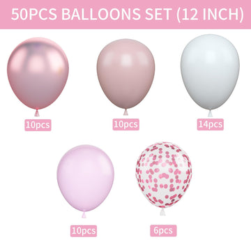 Pink And White Balloons, 12 Inch Pink White Metallic Chrome Pink Confetti Pink Latex Balloons With Ribbon Pink White Party Ballo