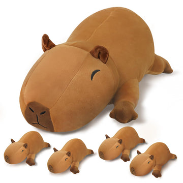 Sqeqe Stuffed Capybara Plush - Cute Capybara Mommy With 4 Babies Surprise Soft Animal Toy Christmas, Valentine'S, Birthday Gifts