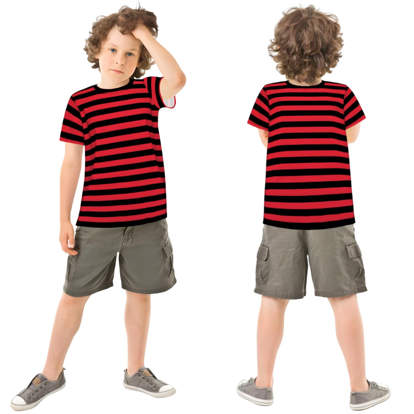 Prebene Pugsley Addams Shirt, Boys Striped T Shirt, Kid'S Halloween Costumes, Mime, Bank Robber T-Shirts Black Red