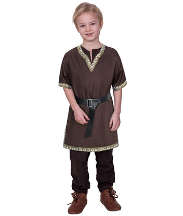 Kids Medieval Costume Boys Viking Tunic Knight Warrior Renaissance Shirts With Belt 10-12 Years Brown