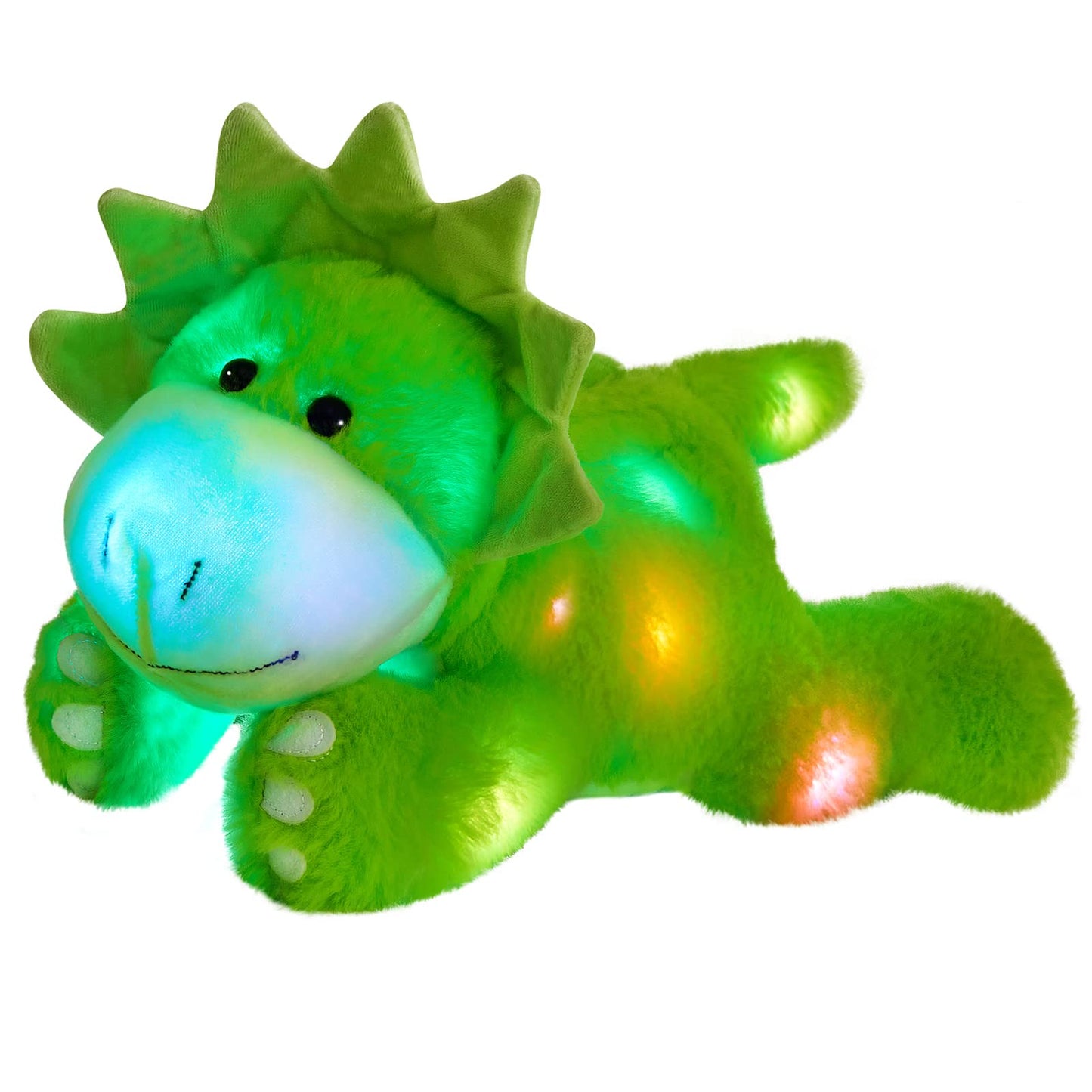 Glow Guards 15'' LED Plush Triceratops Dinosaur Stuffed Animal, Green Glow in the Dark Toy for Kids, Perfect for Birthdays and Children's Day