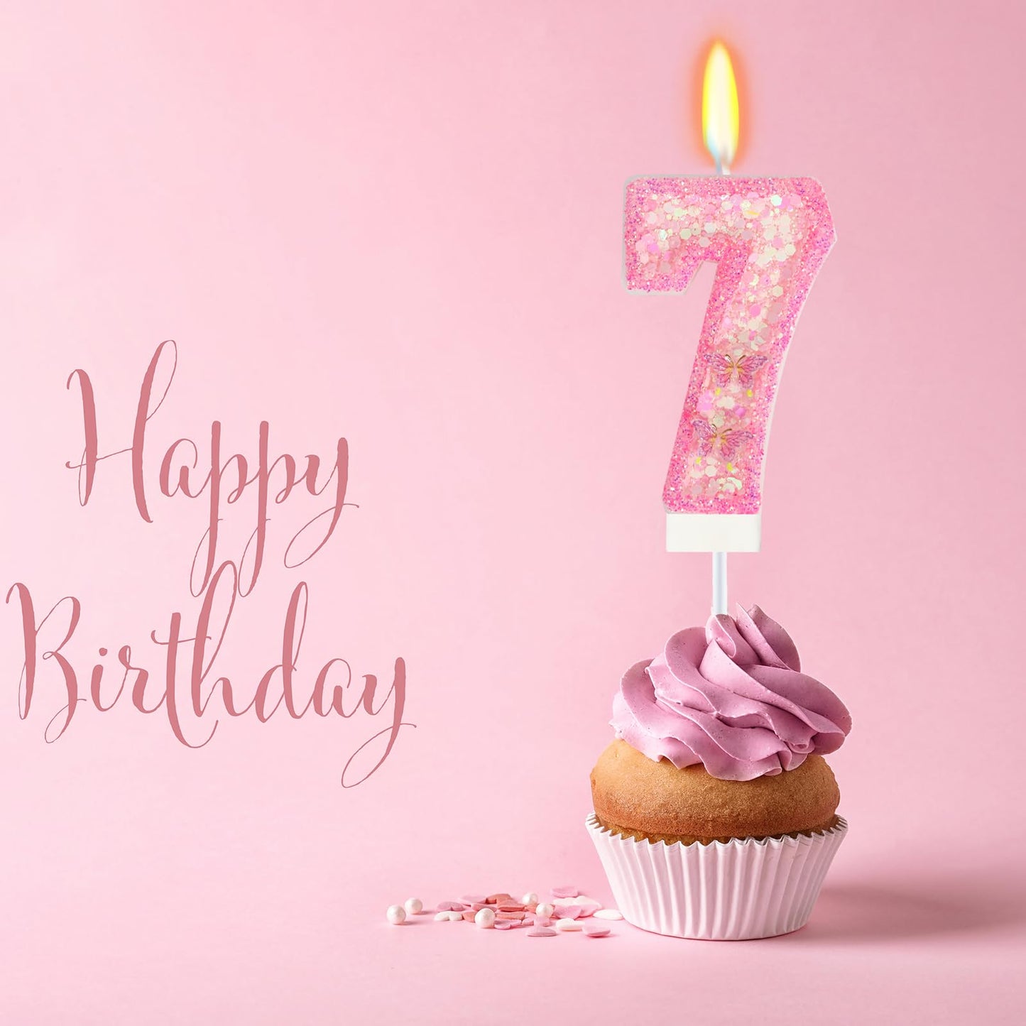 FAMGift Birthday Candles - Number 7 Candle, Butterfly Birthday Candles for Cake, 7th Birthday Party Decorations, Theme Party Sup