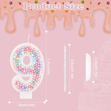 Birthday Candles, 0-9 Number Macaron Cake Candles Glitter Cake Topper Decorations for Wedding Anniversary Birthday Party (9)