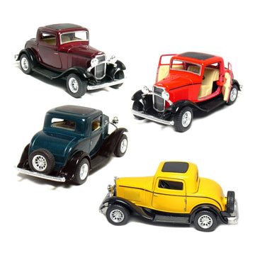 KiNSMART Set of 4: 5'' 1932 Ford 3-Window Coupe 1:34 Scale (Green/Maroon/Red/Yellow) Toy, Multicolor