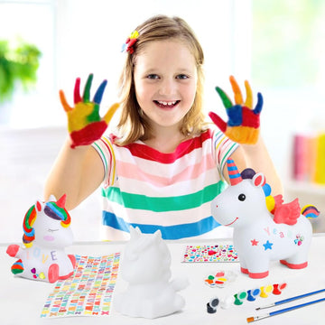 Gwahsa 2 Pcs Arts And Crafts Supplies Painting Kit For Kids Ages 4-8 8-12, Paint Your Own Piggy Bank Night Light Craft Kits For