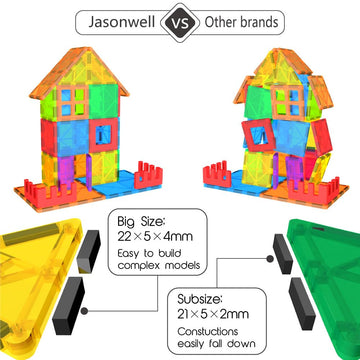 Jasonwell Magnetic Tiles Building Blocks Set For Boys Girls Preschool Educational Magnet Construction Kit Stacking Stem Toys Chr