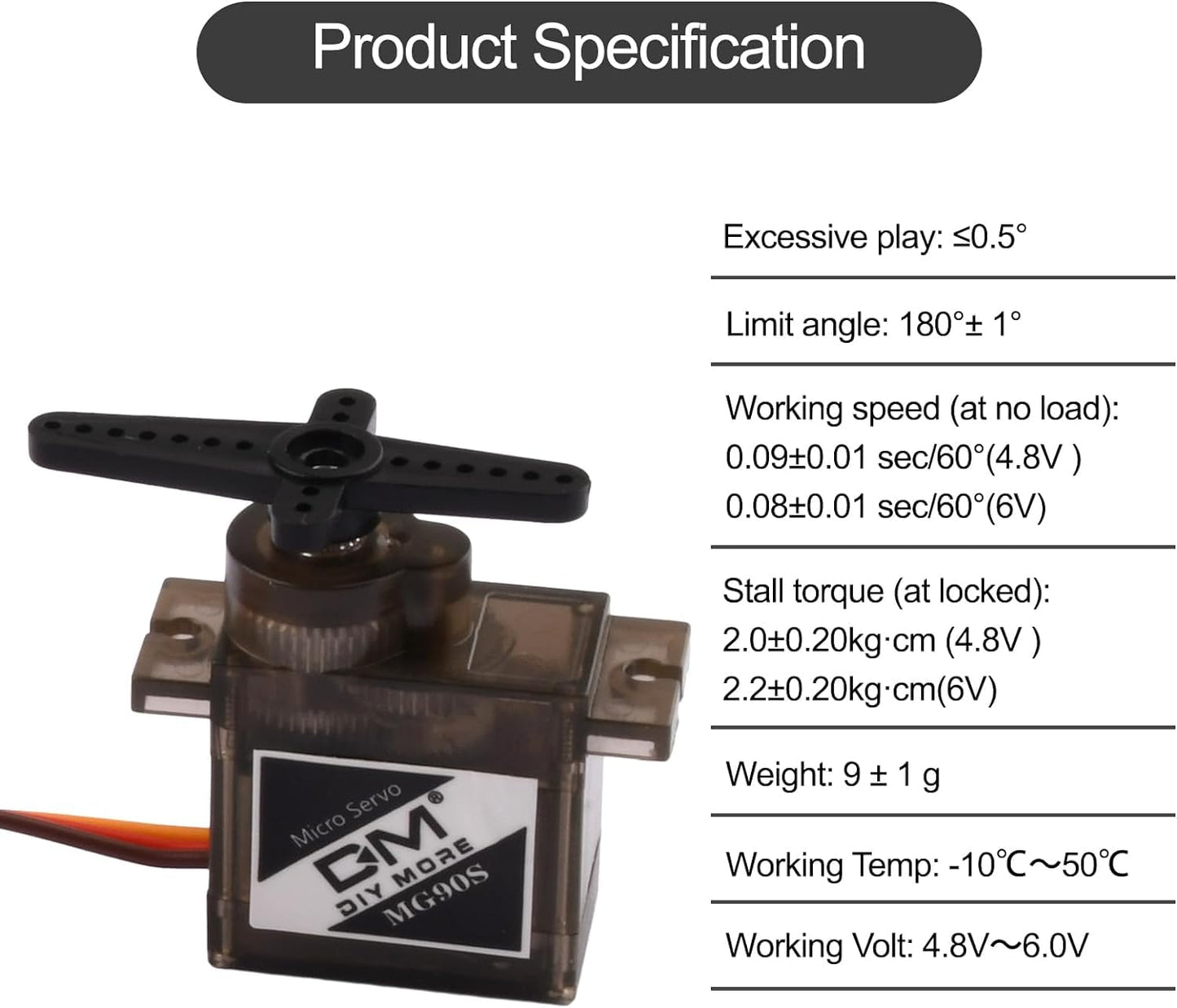 diymore 4pcs DM90S Servo Micro 180 9 Gram Metal Gear Servo Digital Micro Servo Motor for 450 RC Helicopter Plane Boat Car (180 R