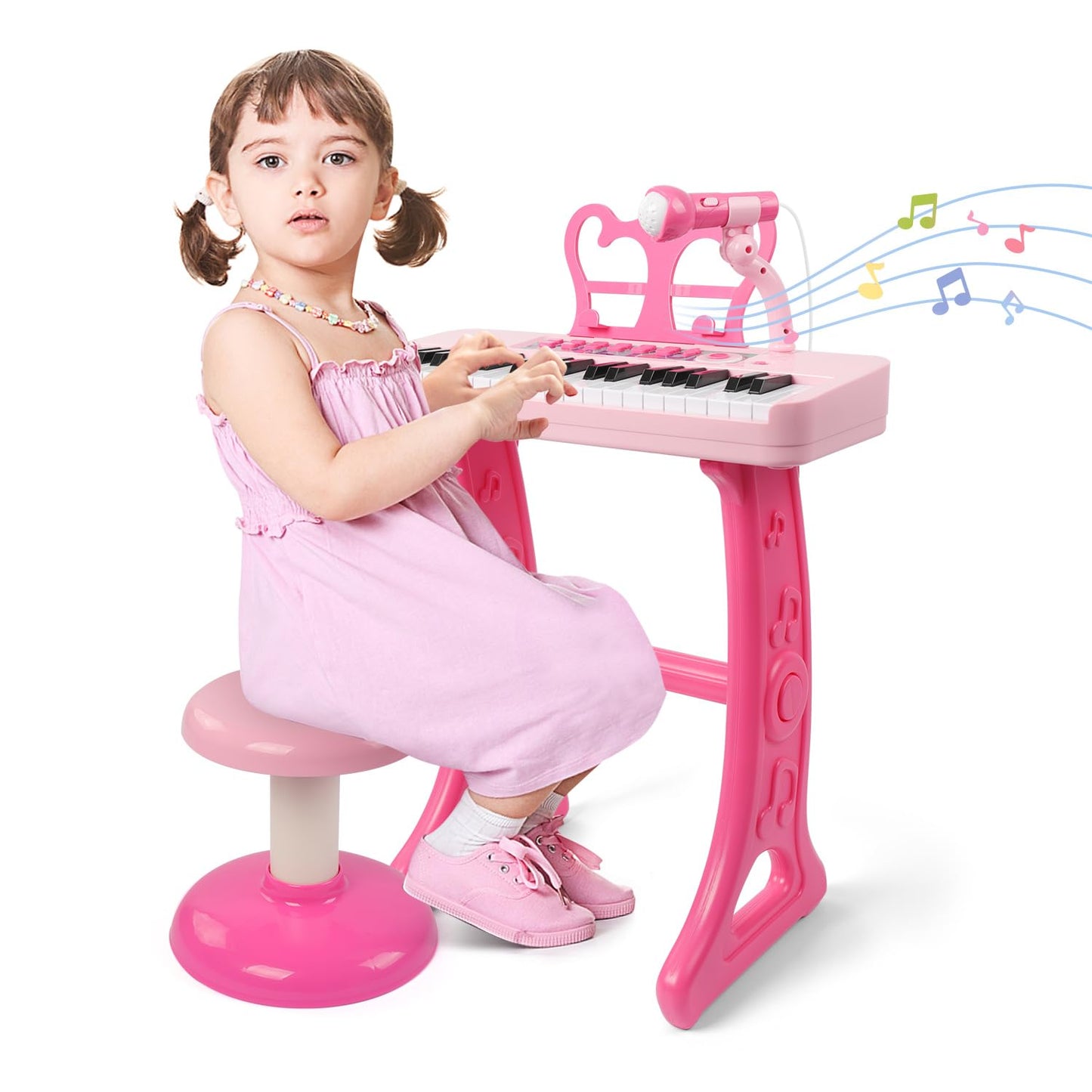 37 Keys Piano Keyboard Toy for Kids | Toys for 3-5 Year Old Girls Birthday Gift | Pink Musical Piano Toy for Toddlers with Micro