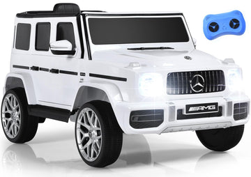 Infans Licensed Mercedes Benz G63 Kids Ride On Car, 12V Electric Vehicle With Remote Control, Double Open Doors, Music, Bluetooth, Wheels Suspension, Battery Powered For Children Boy Girl (White)