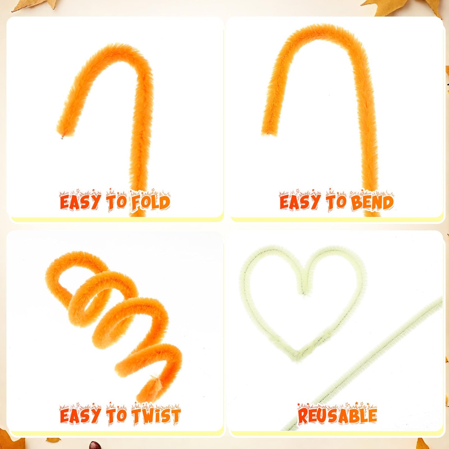 RoundFunny 400 Pcs 24 Inch Extra Long Orange Pipe Cleaners Chenille Stem Thick Fluffy Pipe Cleaners Craft Supplies for Halloween