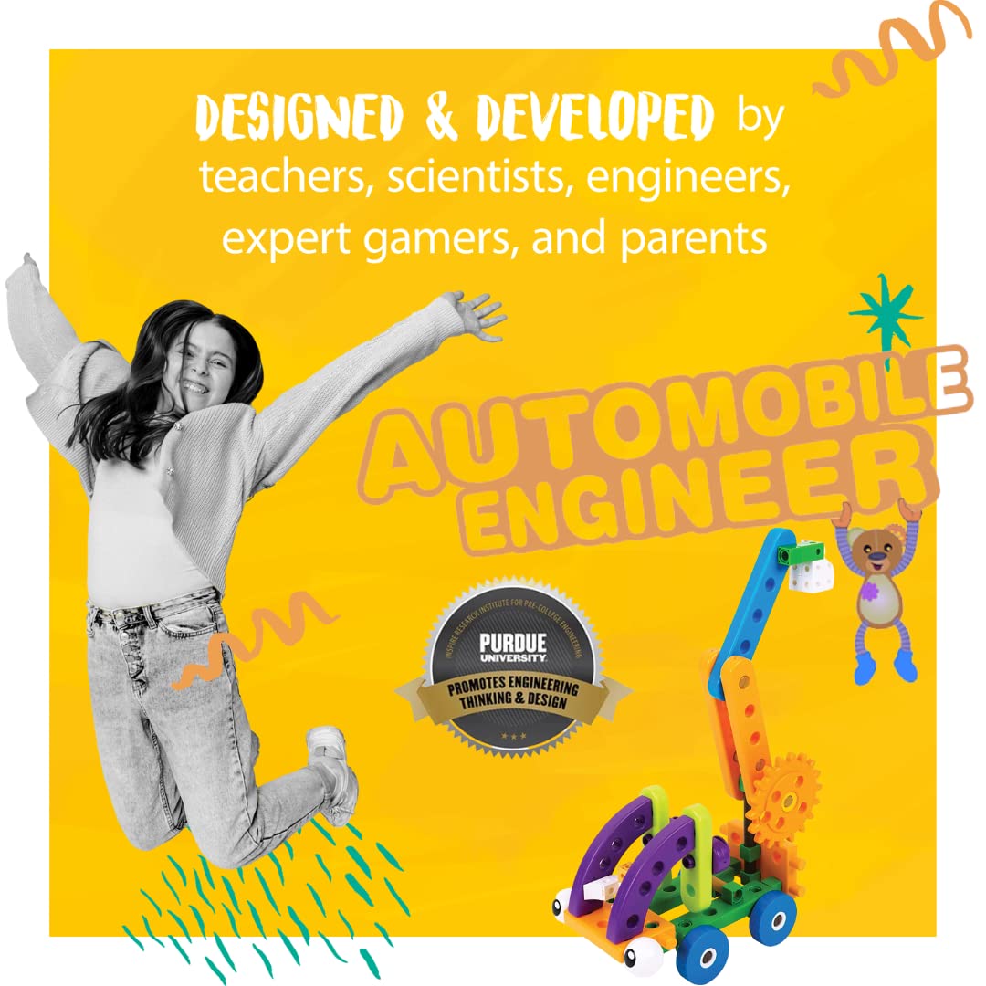 Thames & Kosmos Kids First Automobile Engineer Kit | STEM Toy | 32-Page Storybook | Ages 3+ | Gold | Model 567006