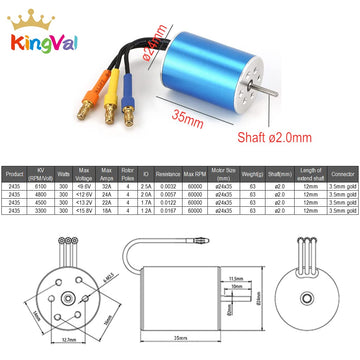 Kingval Replacement 2435 4800Kv Sensorless Brushless Motor Shaft 2.0Mm With 25A Brushless Esc Compatible With 1/16 1/18 Rc Car