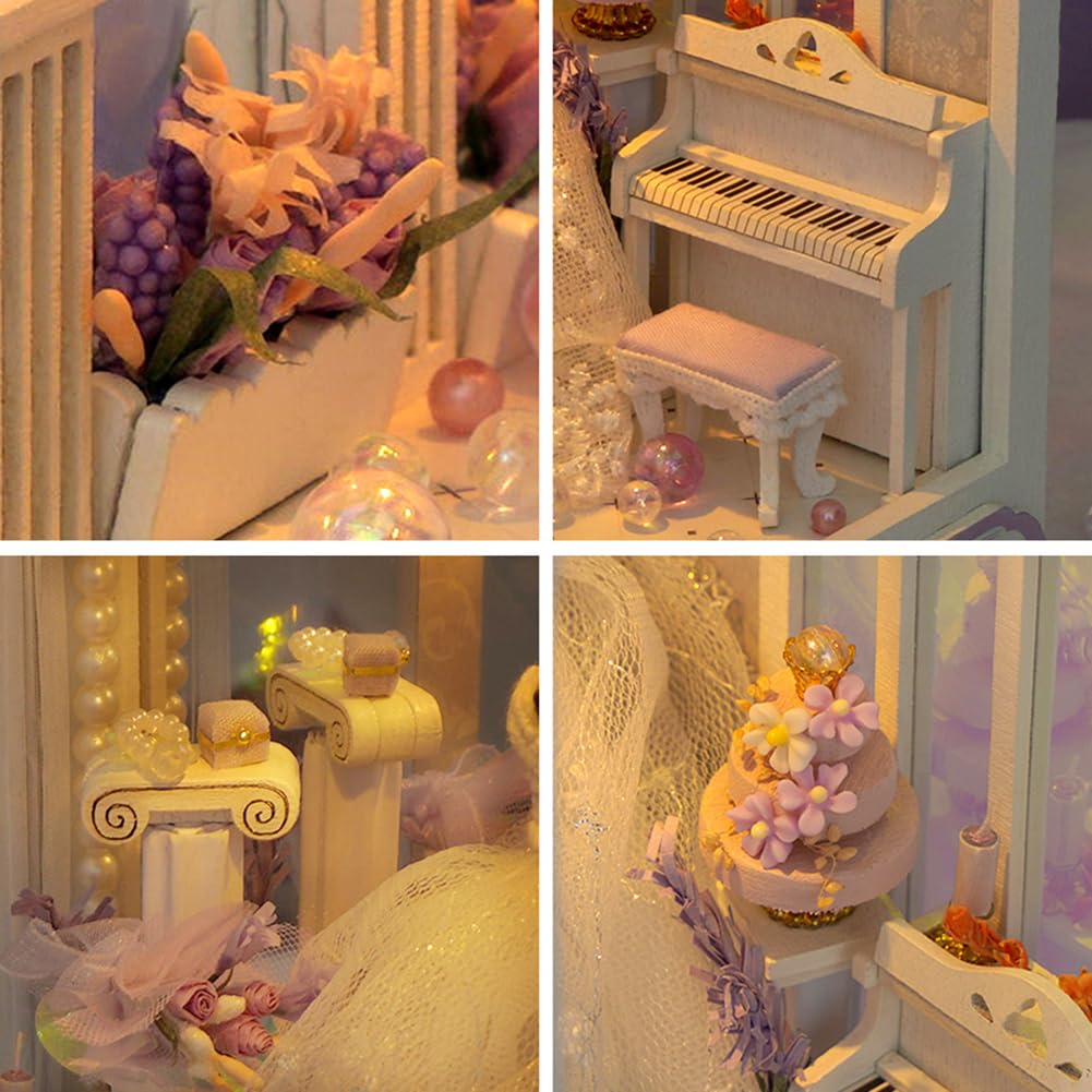 TOPBSFARNY DIY Doll House with Musical Movement  Wedding Theme Book Nook Kit  Illusion Mirror Design Miniature Dollhouse Kit  Booknook Bookshelf Desktop Decor Model Build for mature-themed Wedding Gift