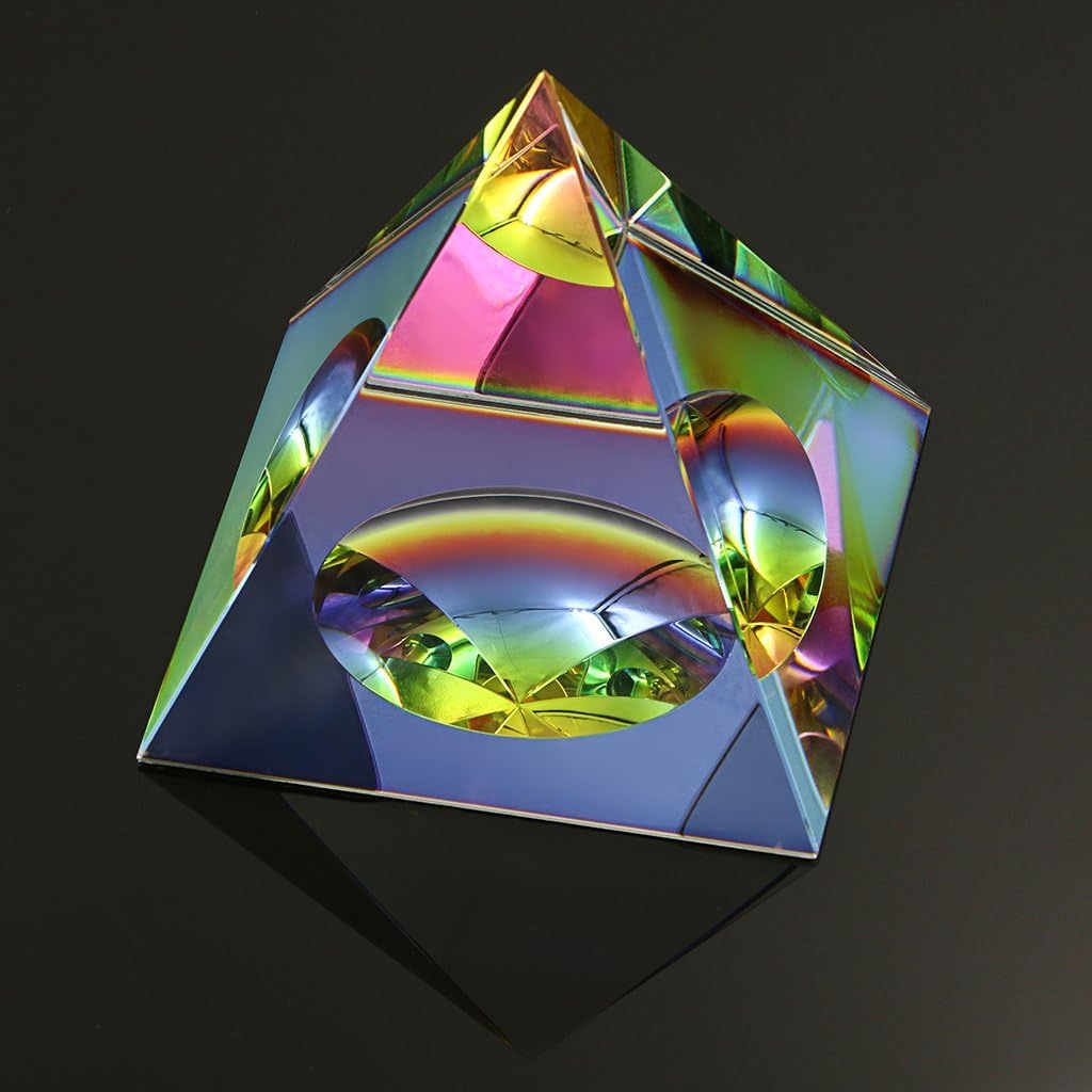 Amlong Crystal Iridescent Pyramid - Rainbow Colors 2.5 Inches Tall with Gift Box