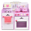 HONEY JOY Pink Kids Kitchen Playset, Wooden Pretend Play Kitchen for Toddlers, 13 Pcs Cookware Utensils, Faucet, Stove, Storage 