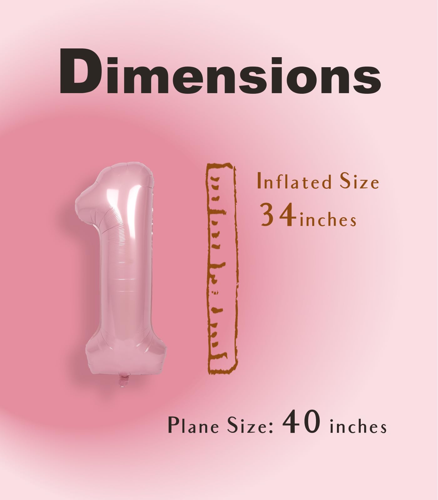 Suwen 40 Inch Pink Large 1 Balloon Numbers Big Foil Helium Number Balloons 0-9 Jumbo Happy 1St Mylar Birthday Party Decorations