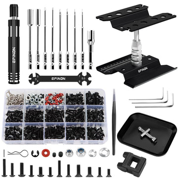 EPINON RC Car Repair Work Stand Repair Tool Set 360 Degree Rotation and 520 Pcs RC Screws Kit and RC Screwdrivers and Screws Pal