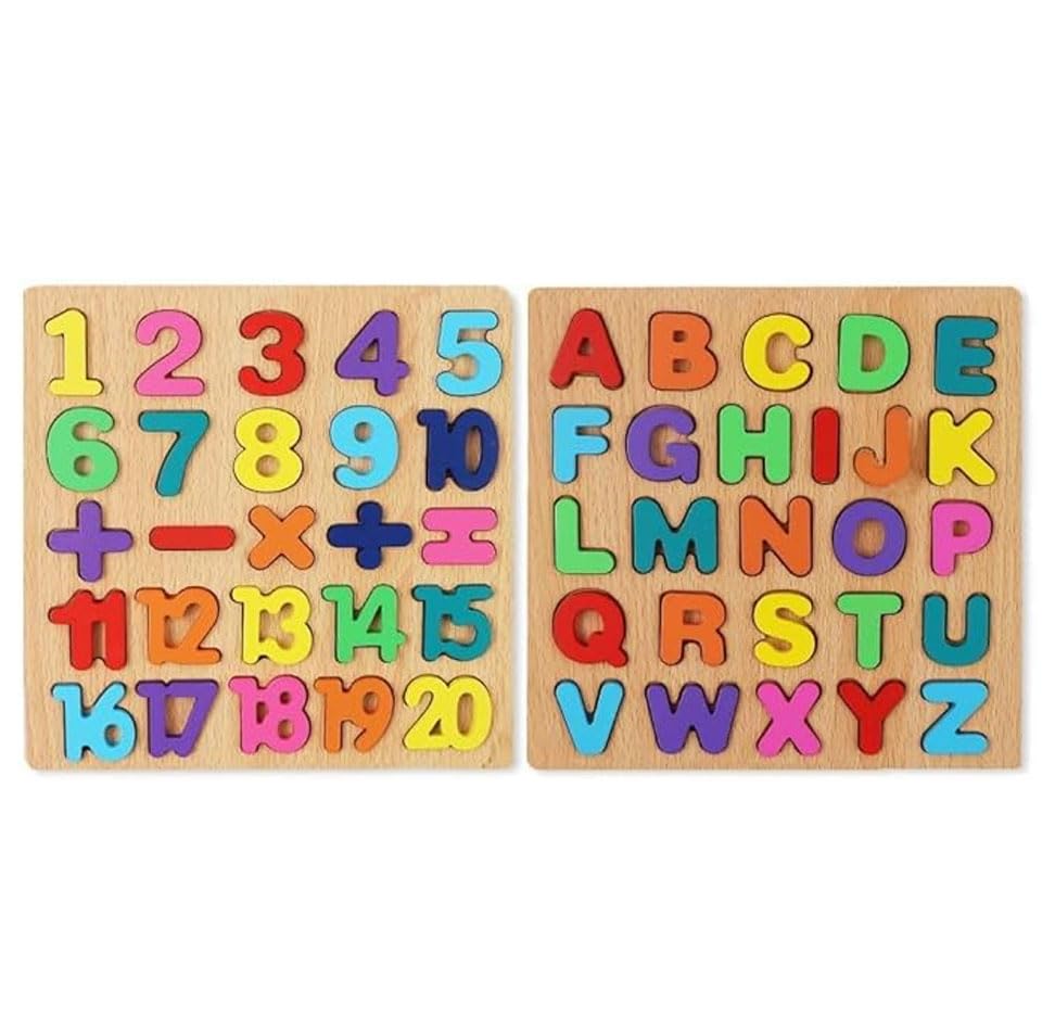 Shinetoy Wooden Puzzles For Toddlers, Wooden Abc Alphabet Number Puzzles Toddler Learning Puzzle Toys For Kids 1-3 Years Old, 2 