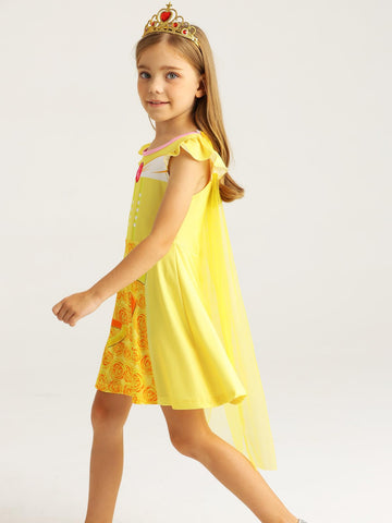 Wonderbabe Girls Belle Princess Dress Beauty And The Beast Costume Halloween Cosplay Birthday Outfit Yellow With Cape Size 1-2T