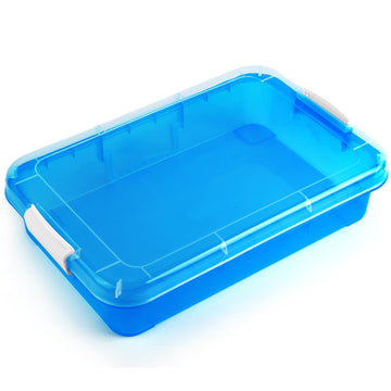 Madzee 15 Inch Portable Sensory Bin Play Tray With Lid, Fill With Water, Sand, Beads And More (Blue)