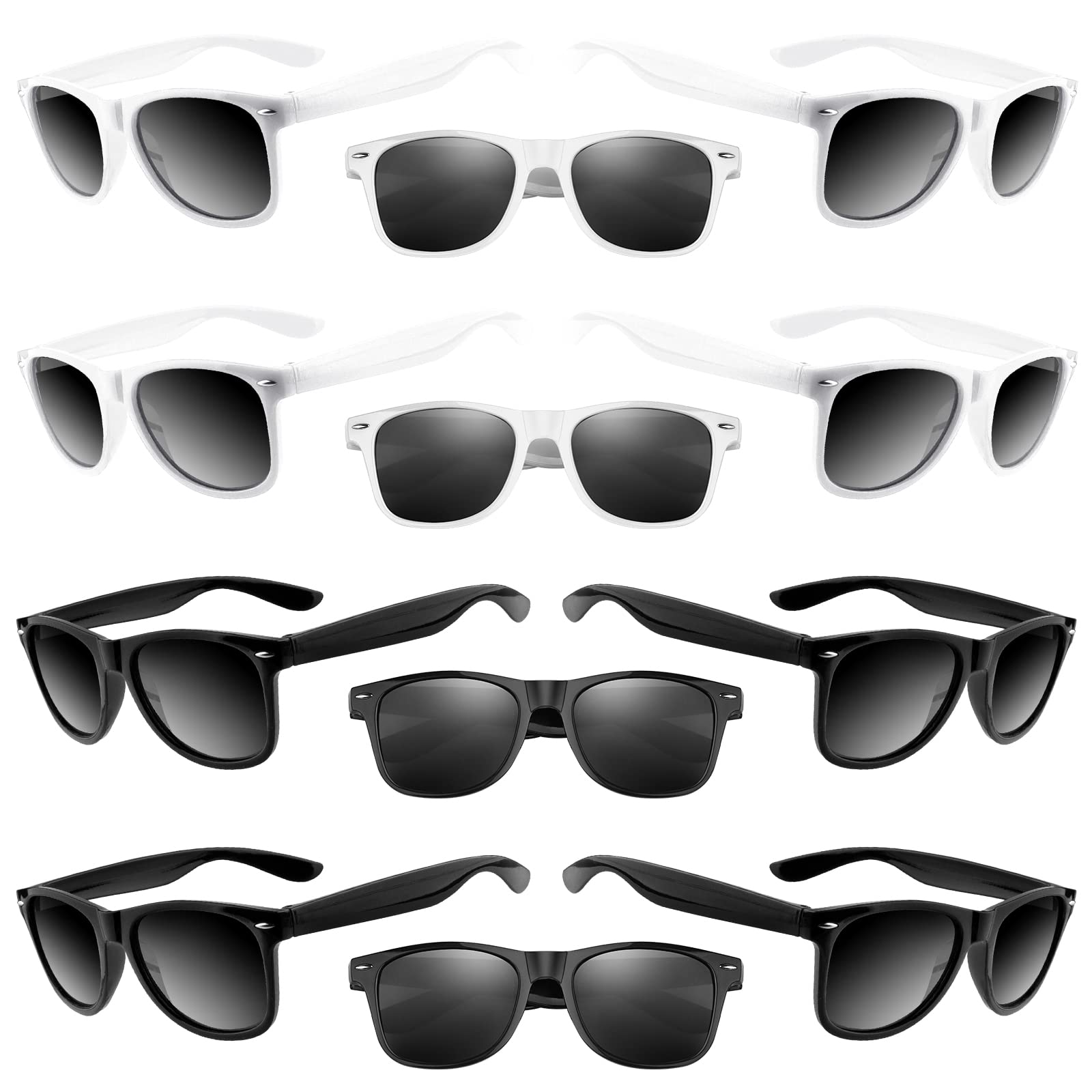 Astaron 12 Pack Kids Party Novelty Sunglasses Bulk Neon Party Favors For Beach Wedding Party Pool Party Supplies, Balck And White