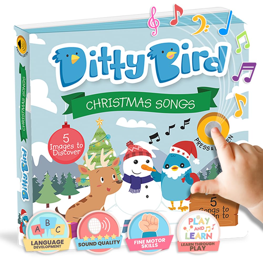 Ditty Bird Christmas Musical Book For Toddlers - Interactive Sound Book With Jingle Bells & Holiday Songs For Babies 1-3 | Sturd