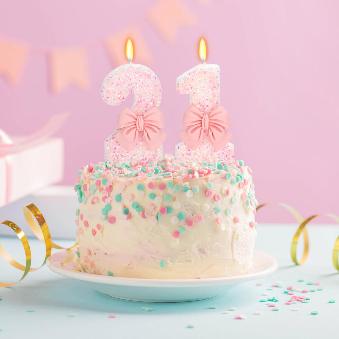 ElekFX 21st Birthday Candles for Cake, Pink Bow Number Cake Candles, 2.76 inch Number Happy Birthday Candle, Cake Topper Decorat