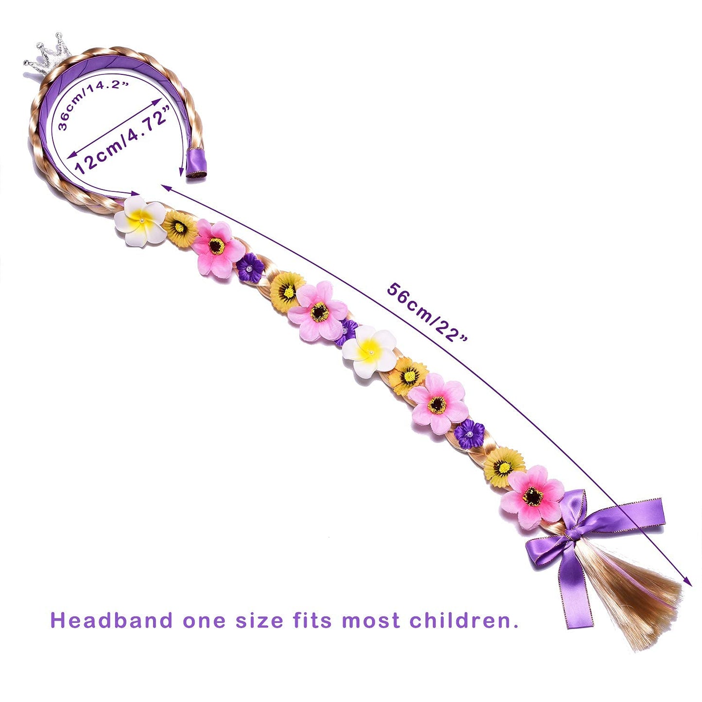 Cmiko Princess Rapunzel Wig 22 Inch Long Hair Headbands Costume Accessories With Tiara Flowers Garland For Girls Dress Up Birthd