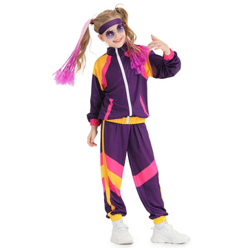 Nenahot Kids 80s Tracksuit Hip Hop Costume Retro Sportswear Sets 80s Colorblock Jacket Outfits for Boys Girls