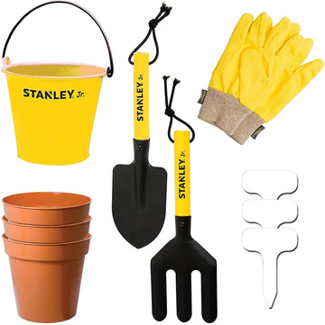 Red Tool Box Stanley Jr - 10-Piece Garden Tools Set With Sun Hat And Bag For Kids