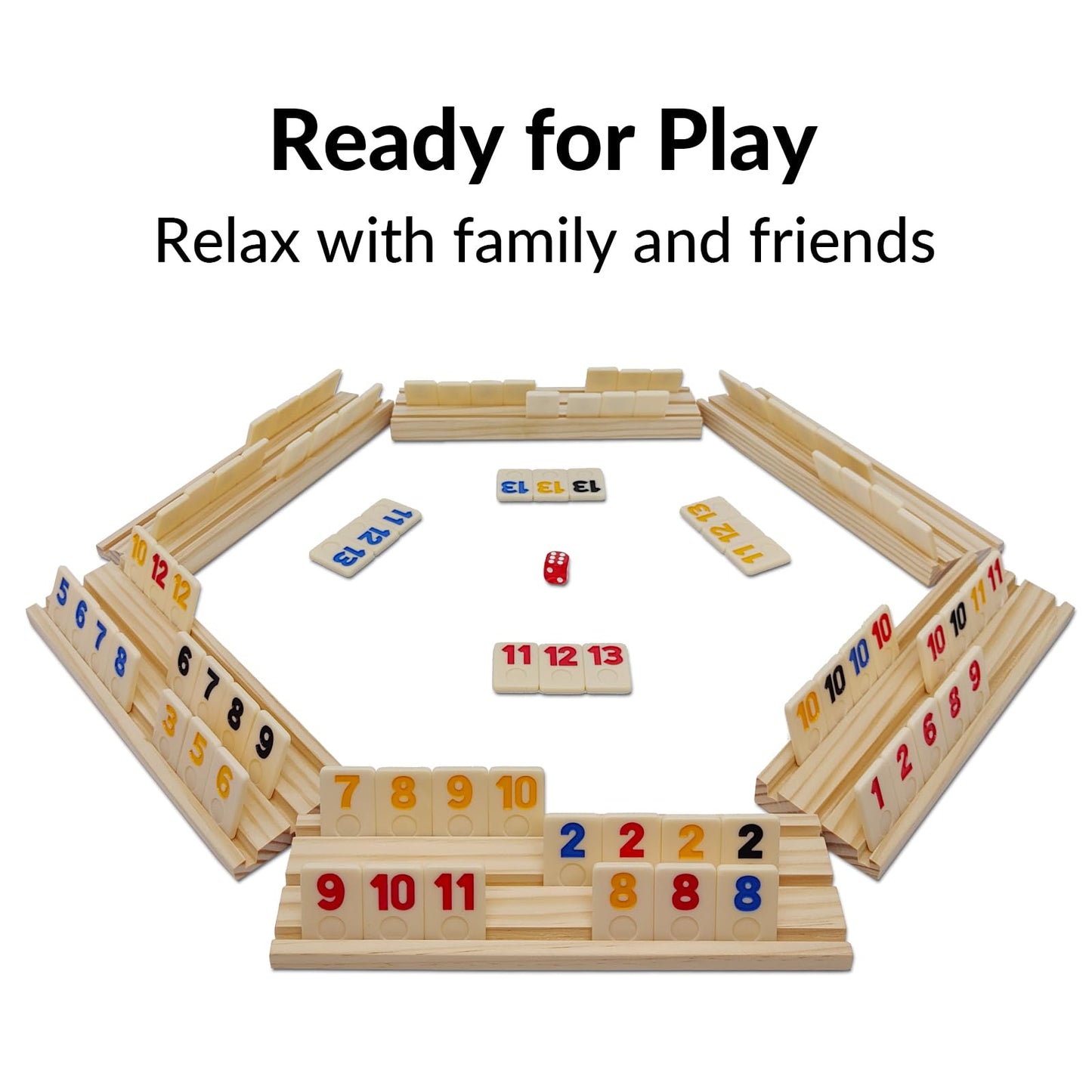 uvcany Rummy Cube Game Set for 6 Players - Wooden Racks, Portable Case, Multicolor Tiles, Family Classic Board Game