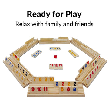 uvcany Rummy Cube Game Set for 6 Players - Wooden Racks, Portable Case, Multicolor Tiles, Family Classic Board Game