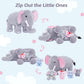 OUOZZZ Elephant Stuffed Animal Set – Interactive Plush Toy with 4 Baby Elephants, Crinkly Ears, 14" x 6.3", Travel-Friendly, Grey